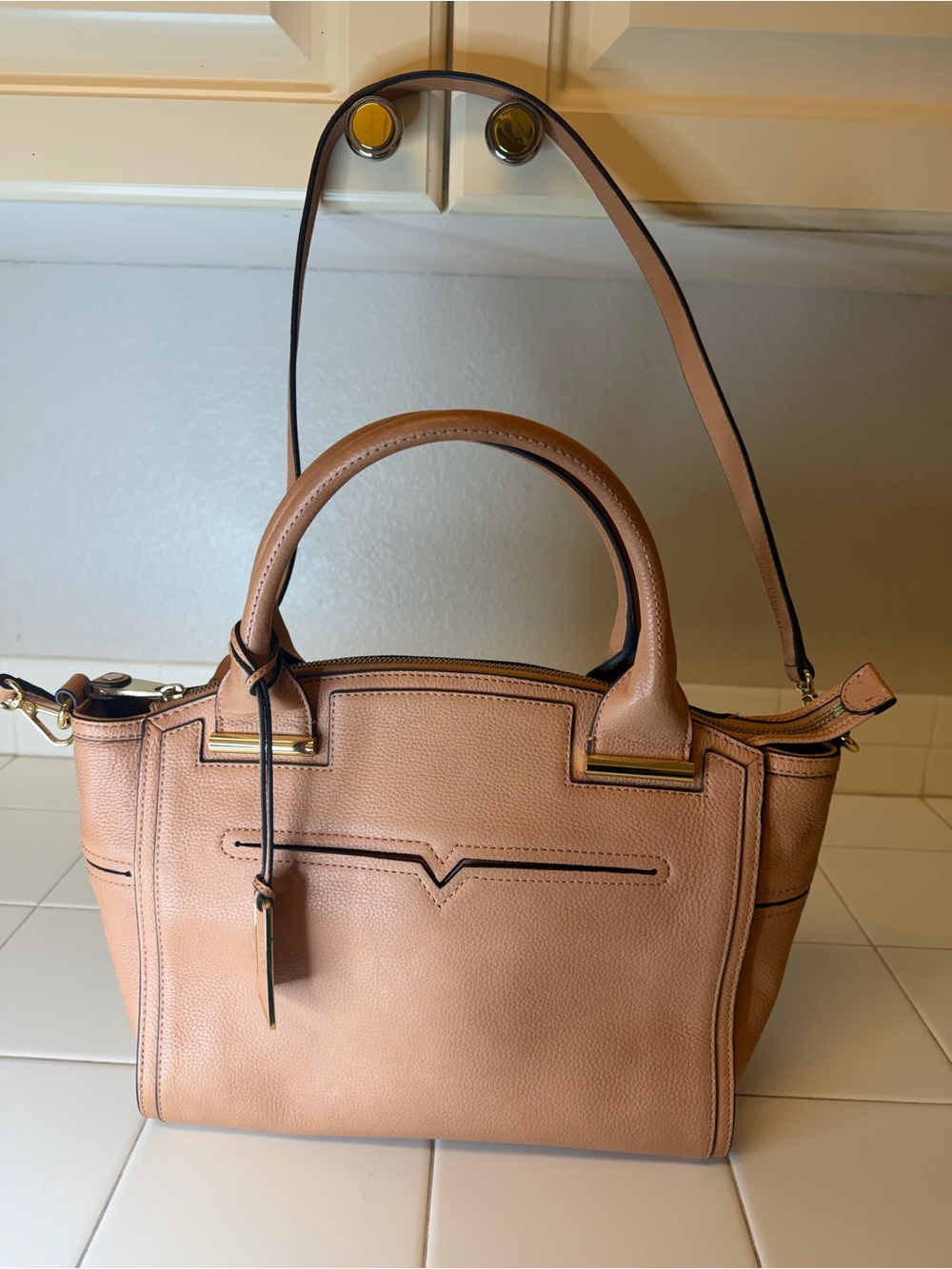 Vince Camuto Women's Structured Pebbled Leather Satchel.